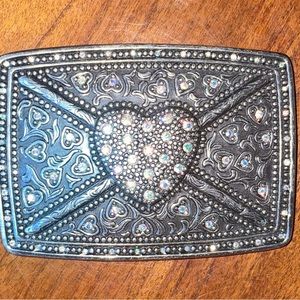 Tony Lama belt buckle with rhinestones and hearts. Blingy 3x2”cowgirl buckle